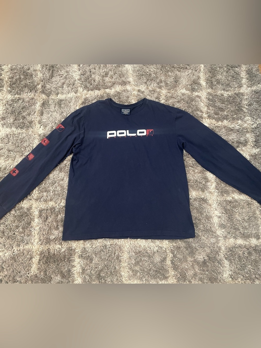 Vintage Polo Sport Ralph Lauren Long Sleeve T-Shirt Size L Navy Blue Graphic